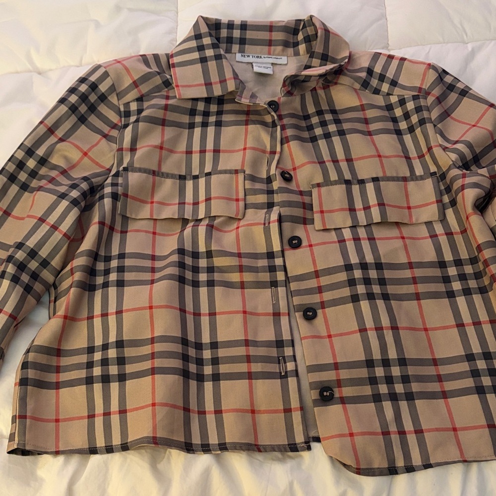 INSPIRED Plaid Button-Up Shirt Jacket in Beige, Black & Red